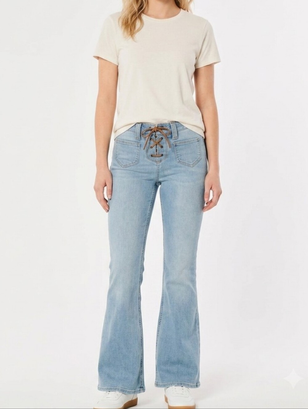 Hollister Low Rise Lace Up Front Flare Jeans Size 25 x 29 Y2K Boho Festival
